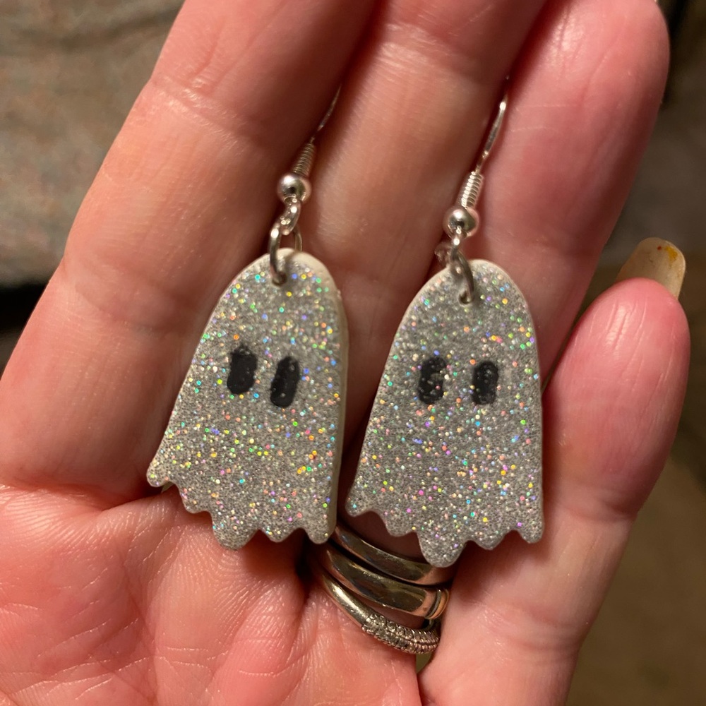 🔥SALE🔥2/$20 Halloween Polymer Clay Glitter Ghost Earrings